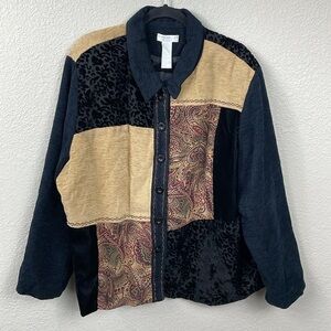 Vintage Napa Valley Woman Patchwork Paisley Velvet Burnout Jacket Black Tan 3X